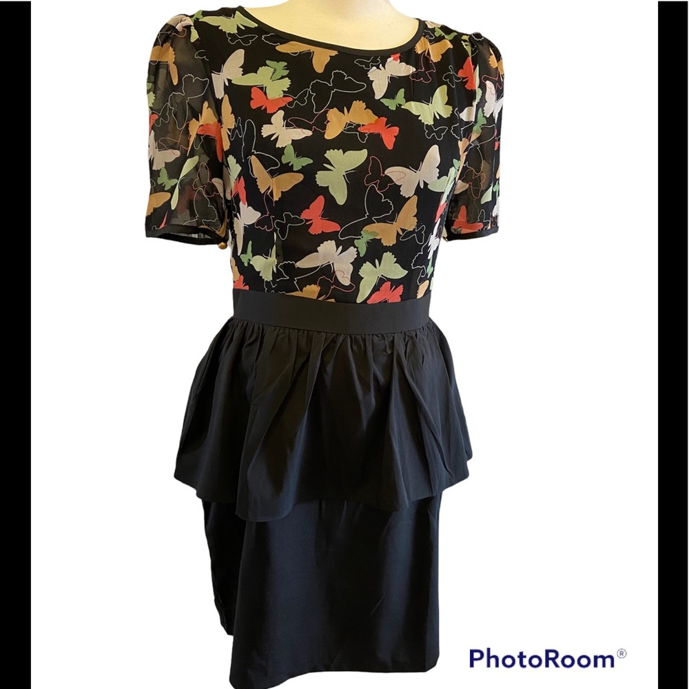 Max C London colorful Butterfly and black dress